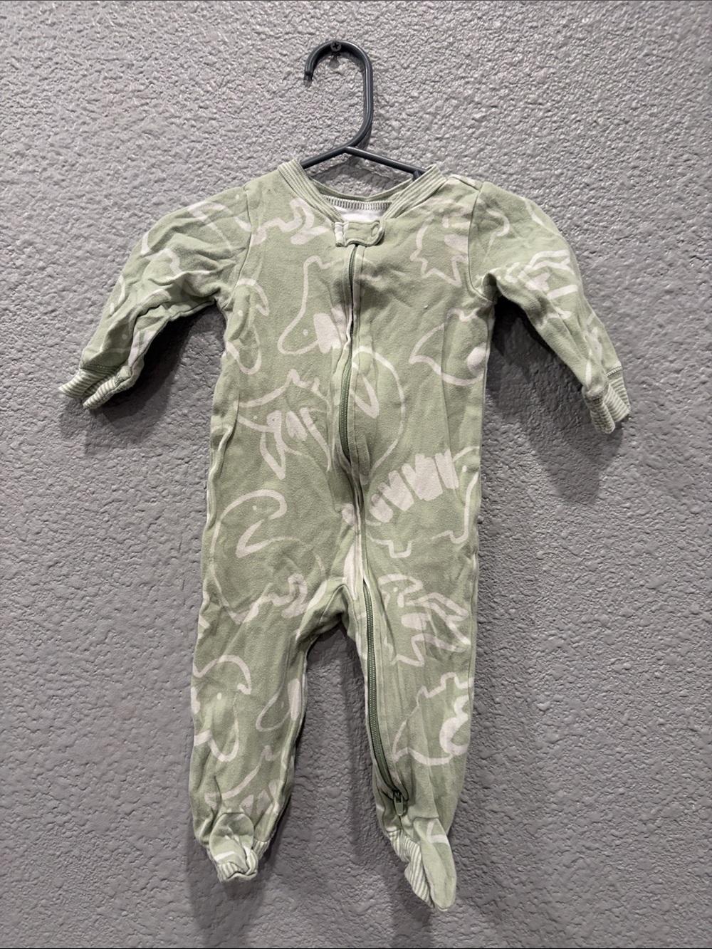 Kids Green Dino Print One-Piece Footed Pajamas